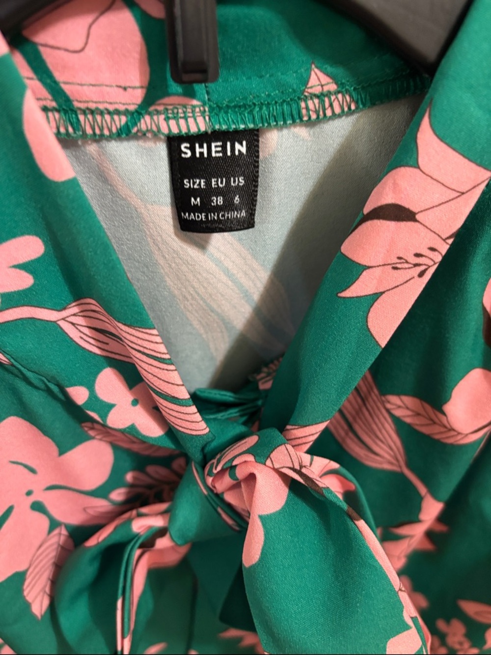 SHEIN Green Dress with Pink Floral Tie-Neck - Picture 2 of 6